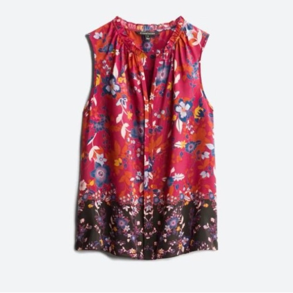 NWT + 41 Hawthorn + Orlee Mixed Material V Neck Sleeveless Top + Dark Pink + M